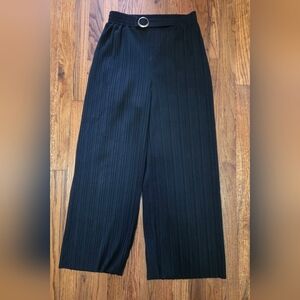 Wide Leg Pleated Pants with Ring Belt - Black *Large*
